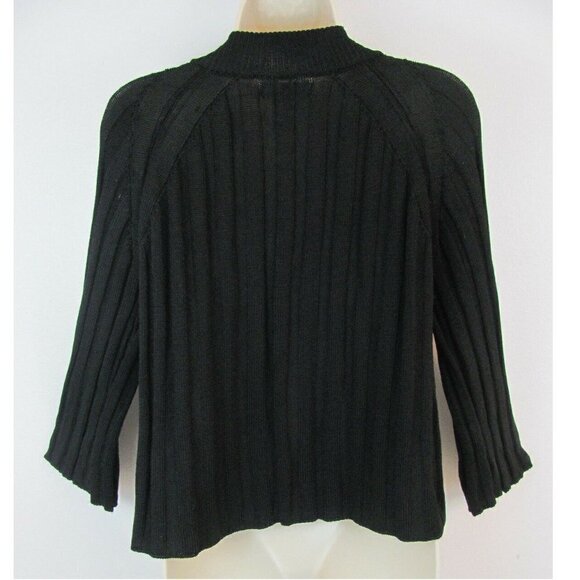 Laura Ashley Cardigan Sweater Size Petite Medium Daisy Fields Black Wide Ribbed - Picture 2 of 7